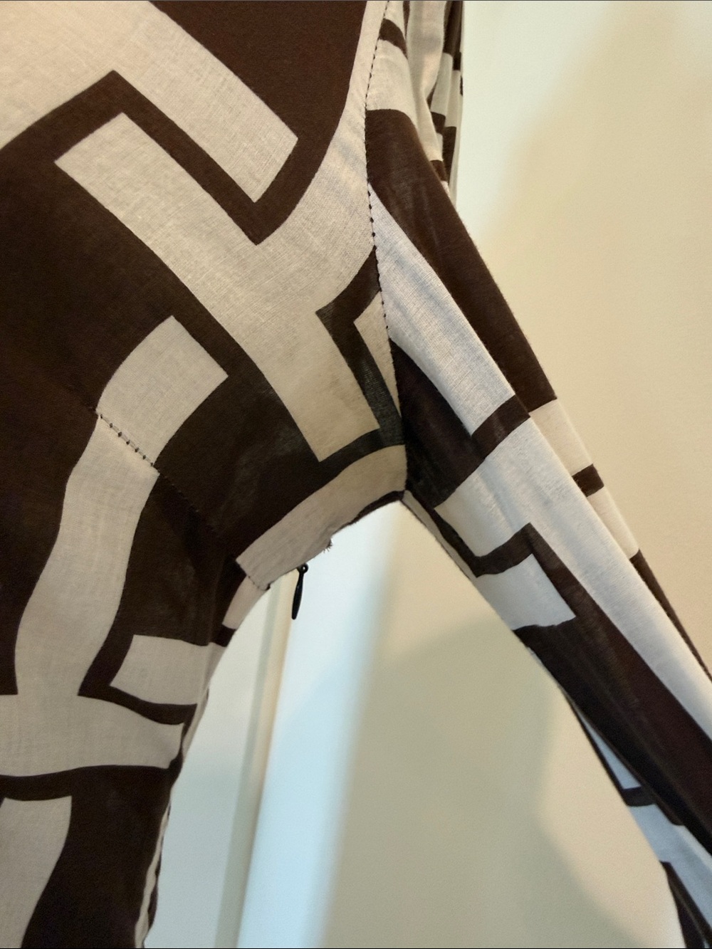Tory Burch Brown and White Geometric V-Neck Tunic - Picture 6 of 8